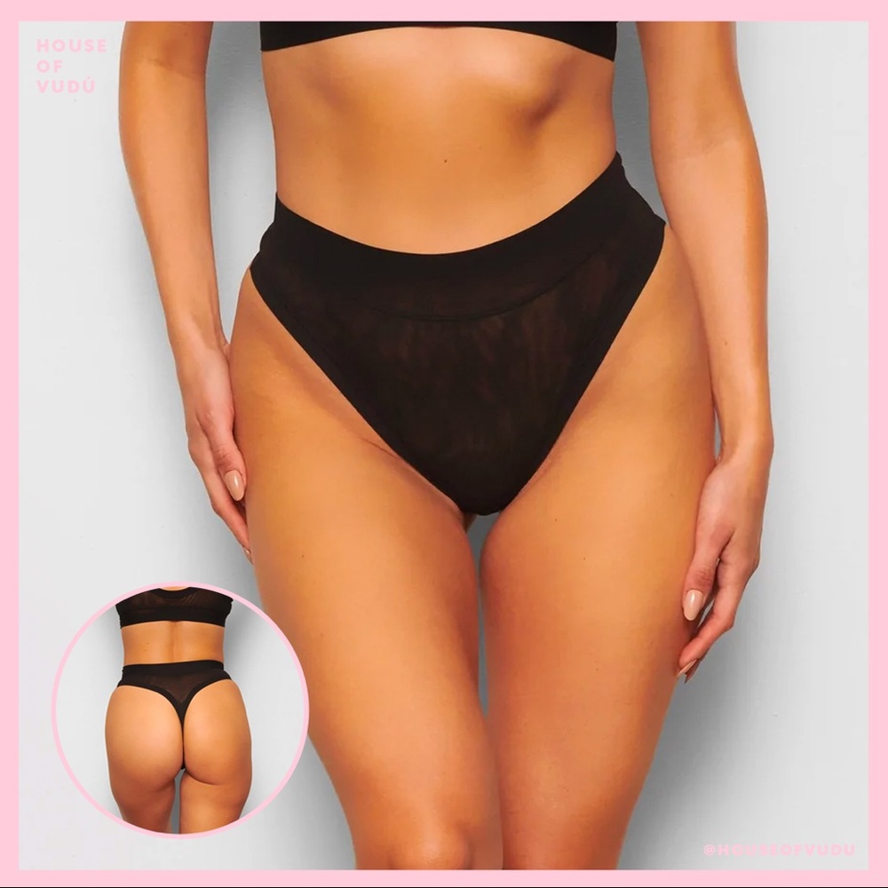 NWT - SKIMS Summer Mesh Mid Waist Thong - Black/Onyx - Size L
